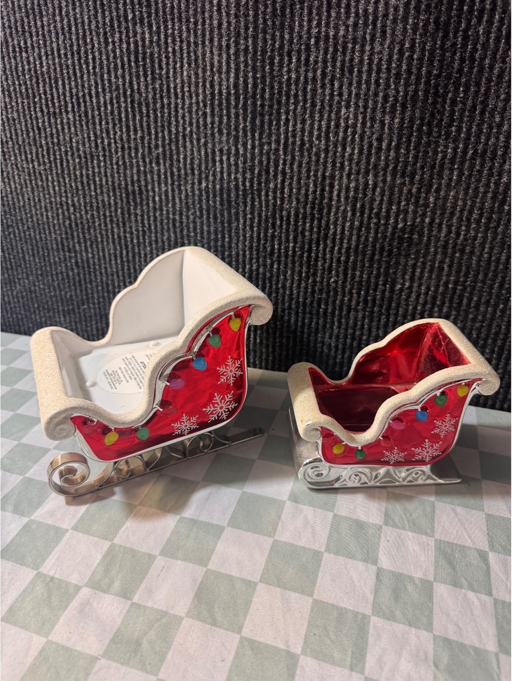 Set of Two Bath & Body Works Decorative Christmas Sleighs Red and White Accents